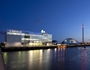 Night view of the BBC and the Glasgow Science Centre at Pacific Quay