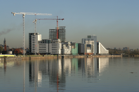 Construction cranes at Glasgow Harbour
