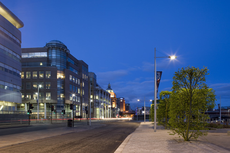 The Broomielaw in Glasgow's IFSD at night