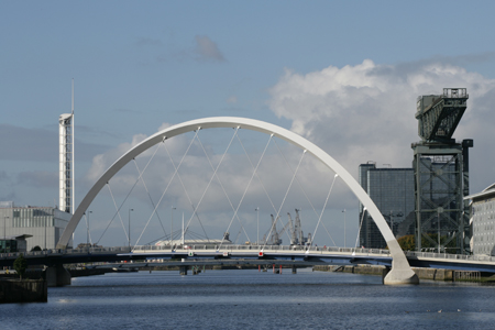 The Clyde Arc road bridge across the River Clyde